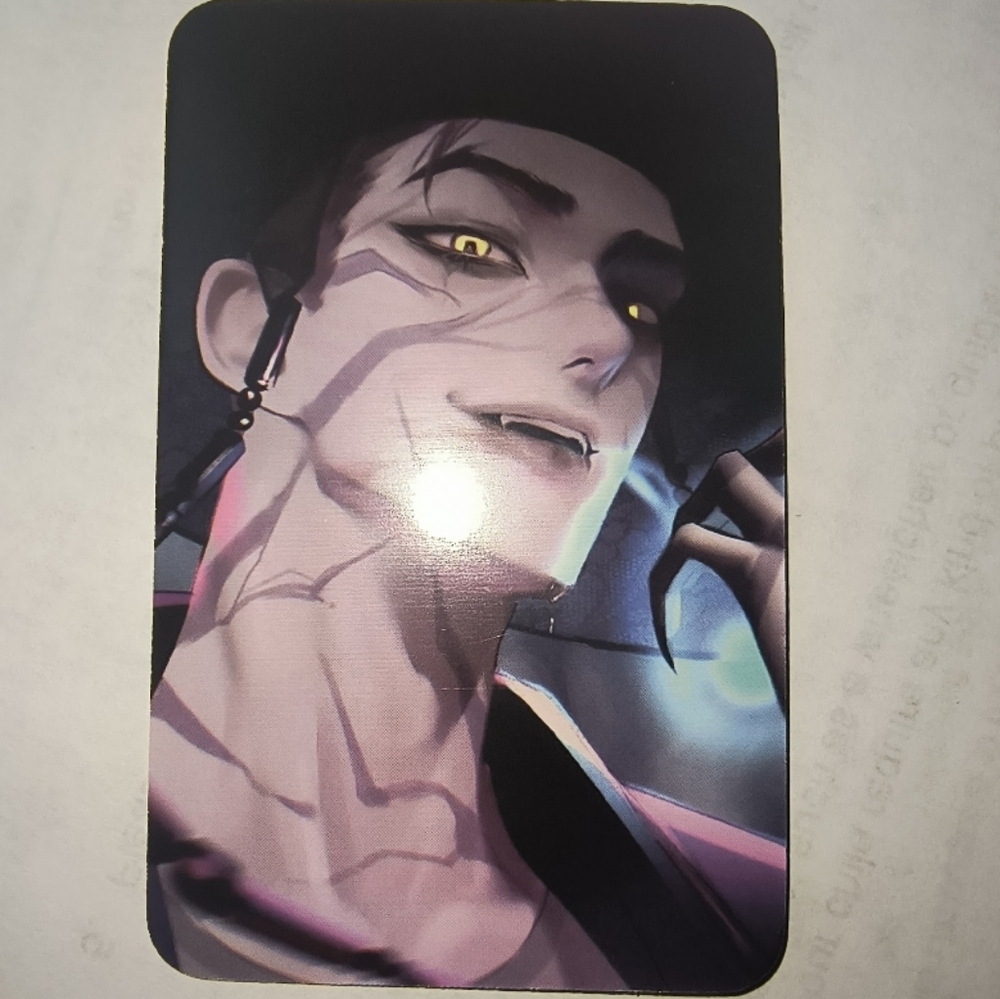 Anime Vampire Character Art Card — Yellow Eyes, Purple Jinu Kpop Demon Hunters